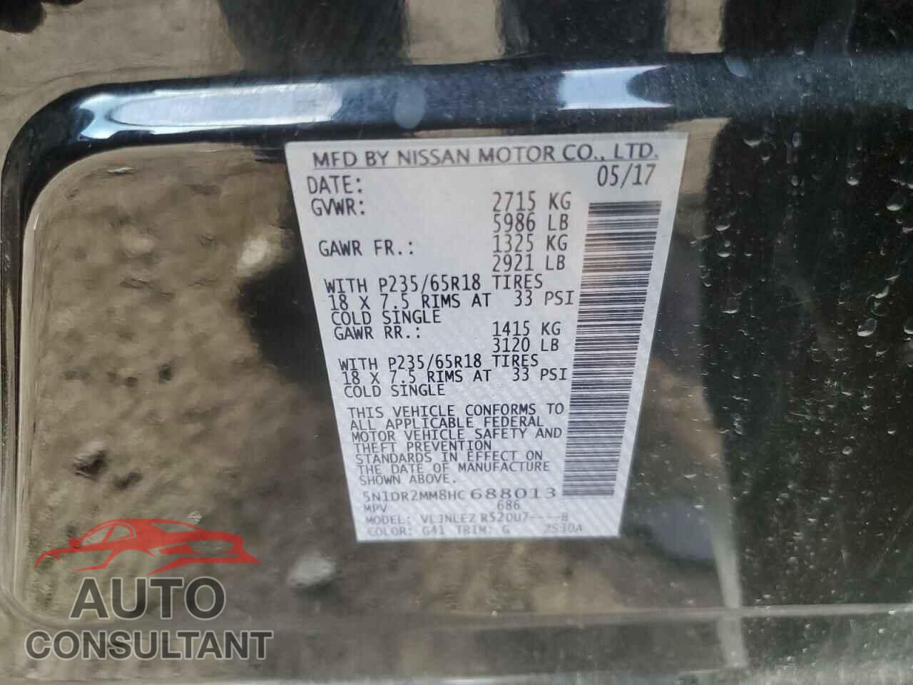 NISSAN PATHFINDER 2017 - 5N1DR2MM8HC688013