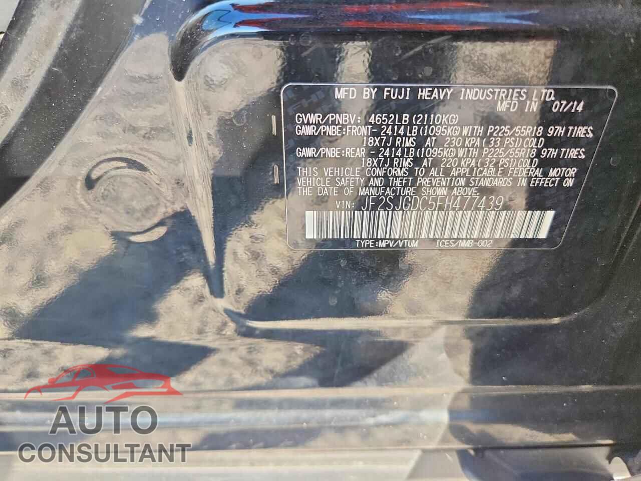 SUBARU FORESTER 2015 - JF2SJGDC5FH477439