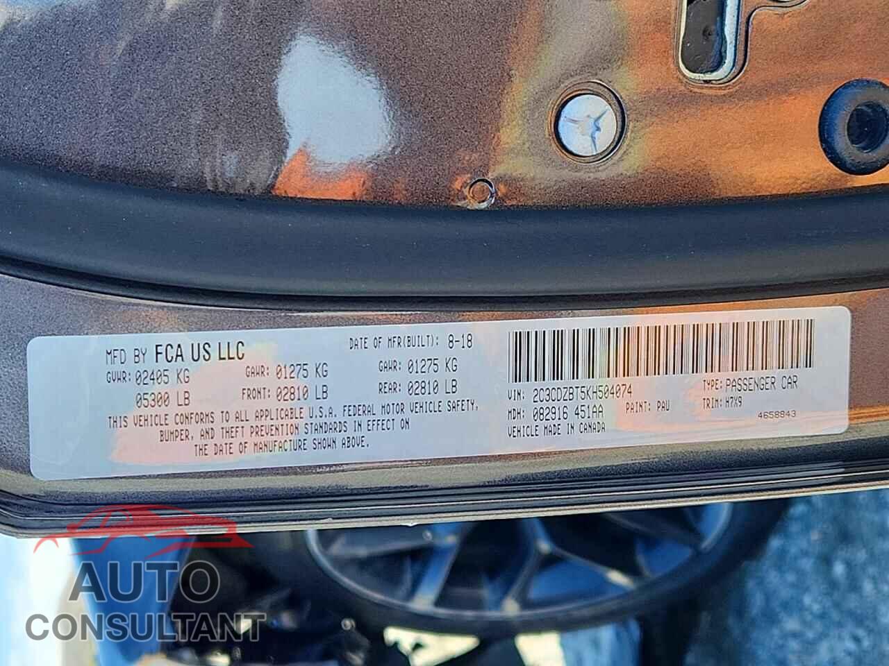 DODGE CHALLENGER 2019 - 2C3CDZBT5KH504074