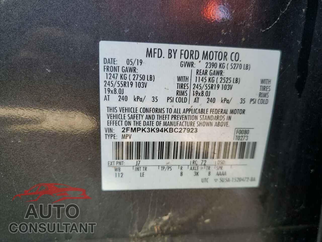 FORD EDGE 2019 - 2FMPK3K94KBC27923