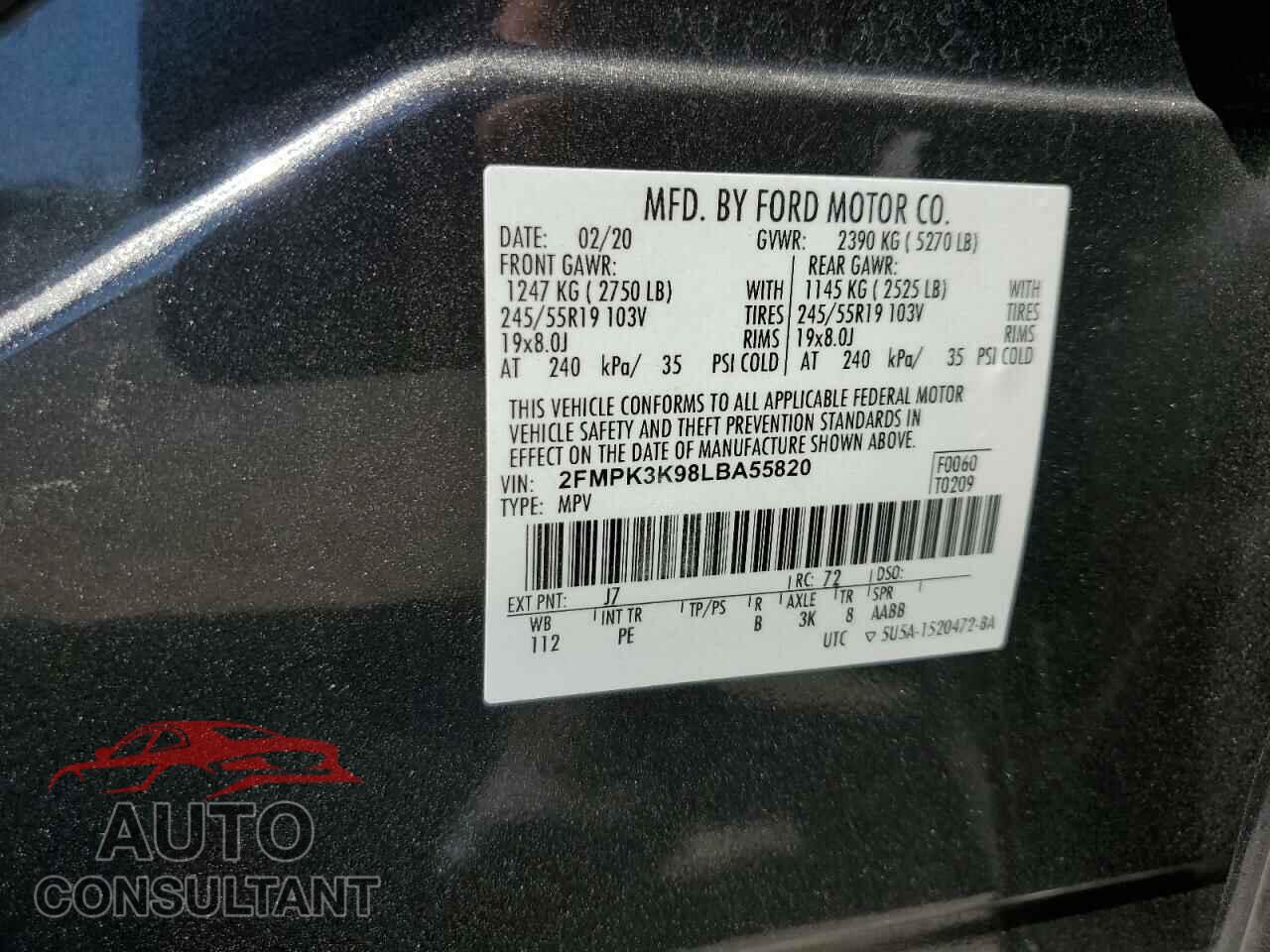 FORD EDGE 2020 - 2FMPK3K98LBA55820
