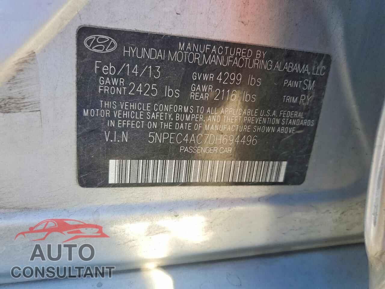 HYUNDAI SONATA 2013 - 5NPEC4AC7DH694496