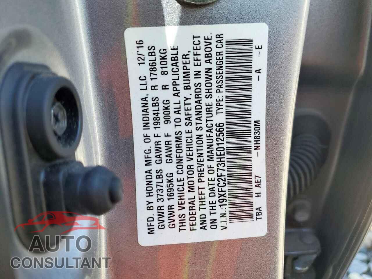 HONDA CIVIC 2017 - 19XFC2F73HE012566