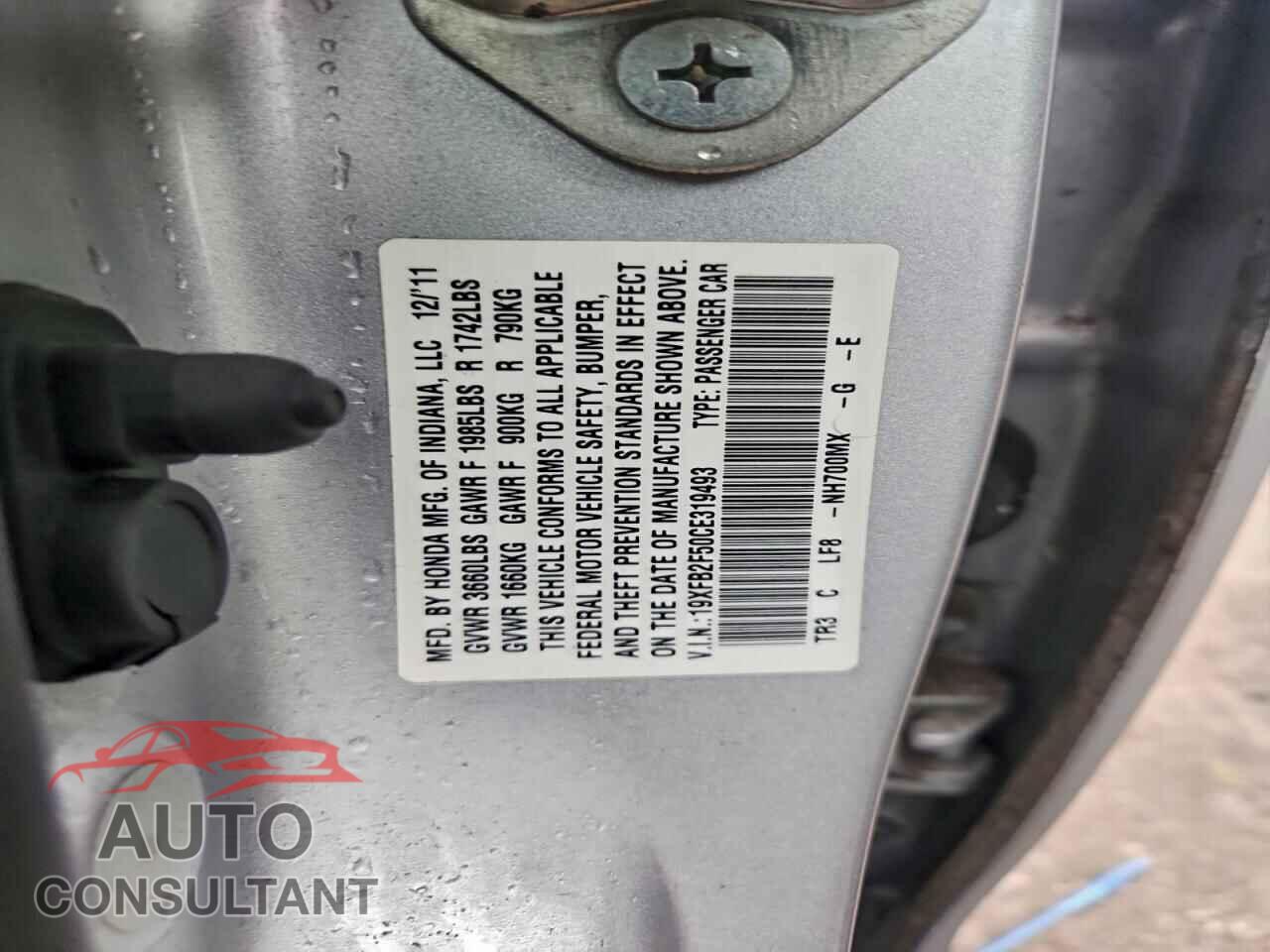 HONDA CIVIC 2012 - 19XFB2F50CE319493