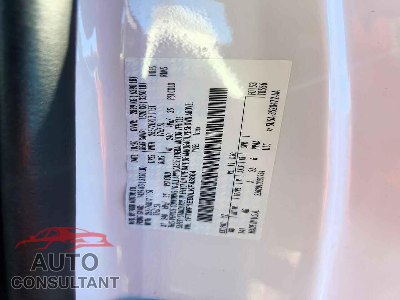 FORD F150 2020 - 1FTMF1EB0LKF43664