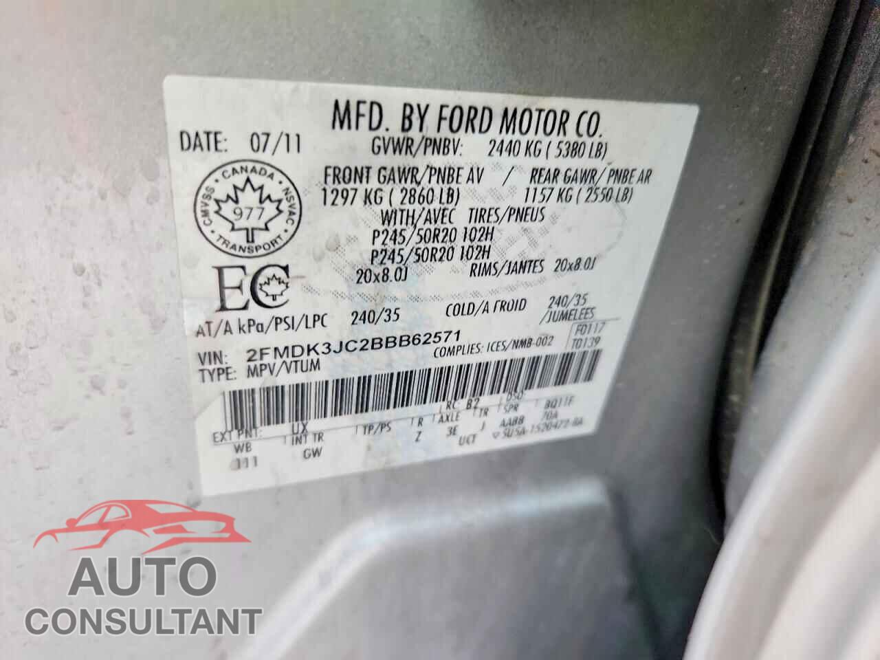 FORD EDGE 2011 - 2FMDK3JC2BBB62571