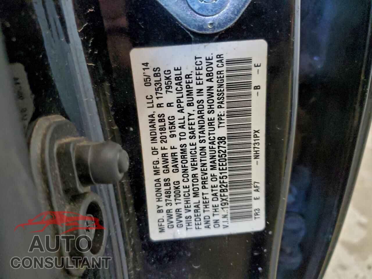 HONDA CIVIC 2014 - 19XFB2F51EE052738
