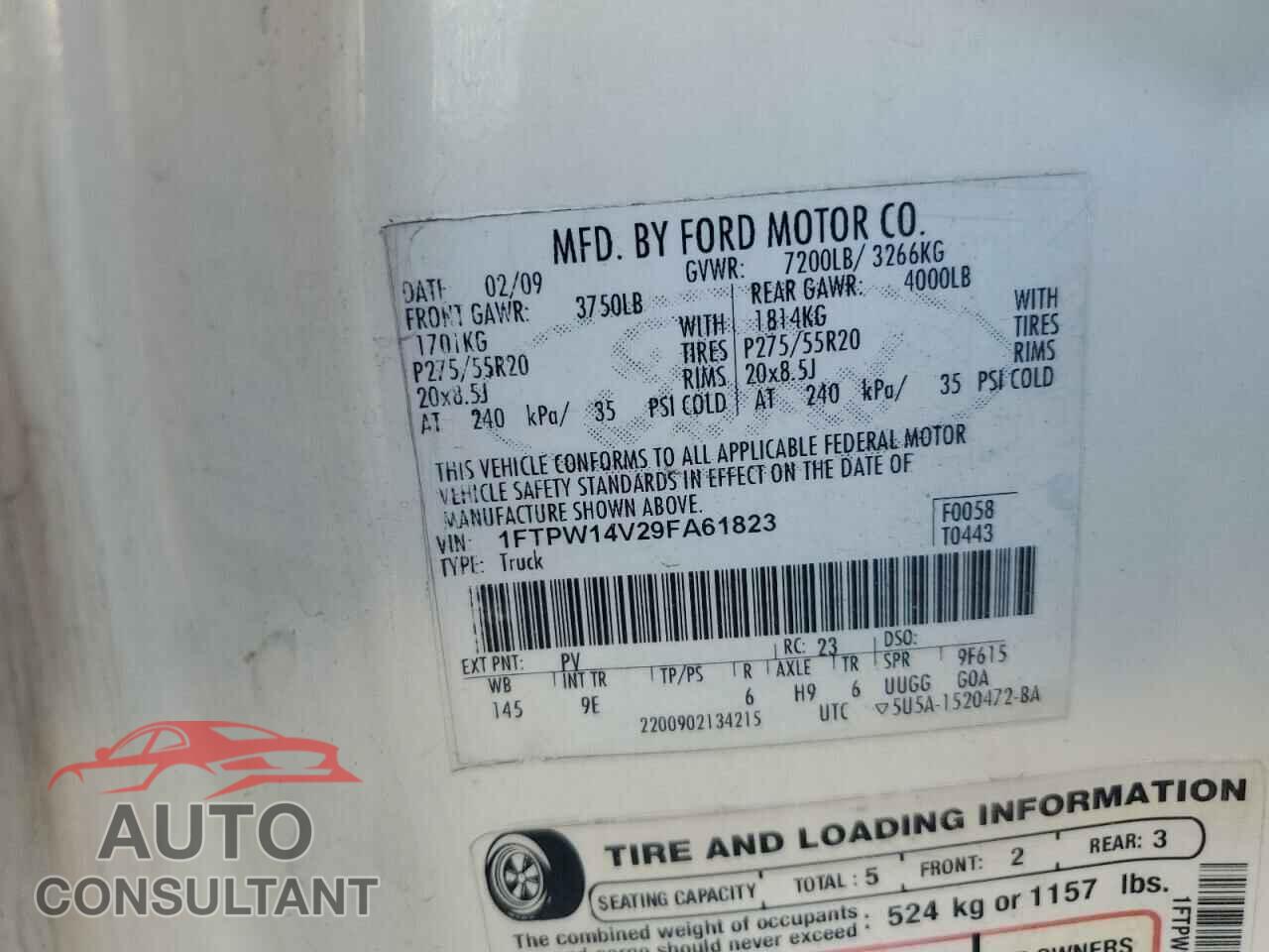 FORD F-150 2009 - 1FTPW14V29FA61823