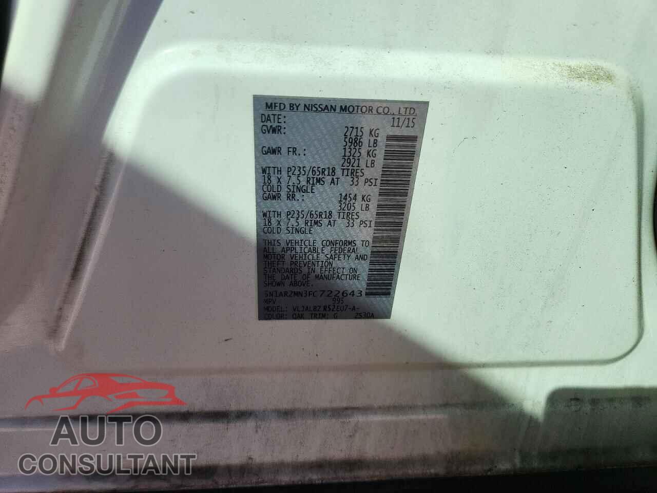 NISSAN PATHFINDER 2015 - 5N1AR2MN3FC722643