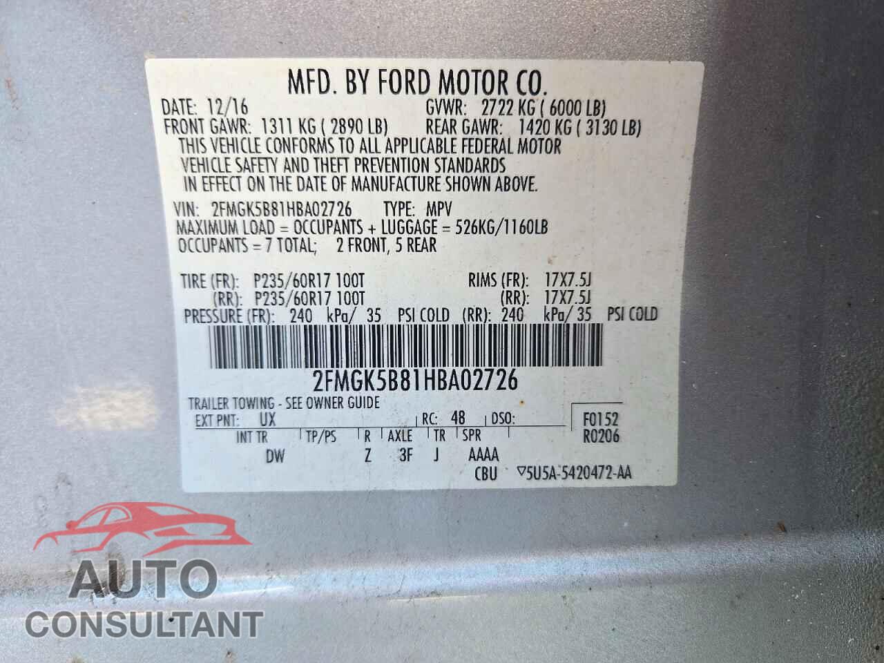 FORD FLEX 2017 - 2FMGK5B81HBA02726