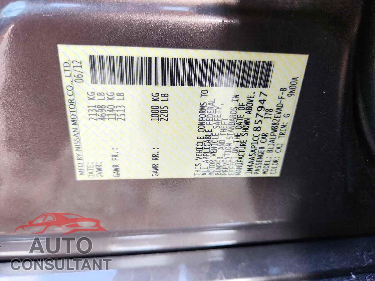 NISSAN MAXIMA 2012 - 1N4AA5AP1CC857947