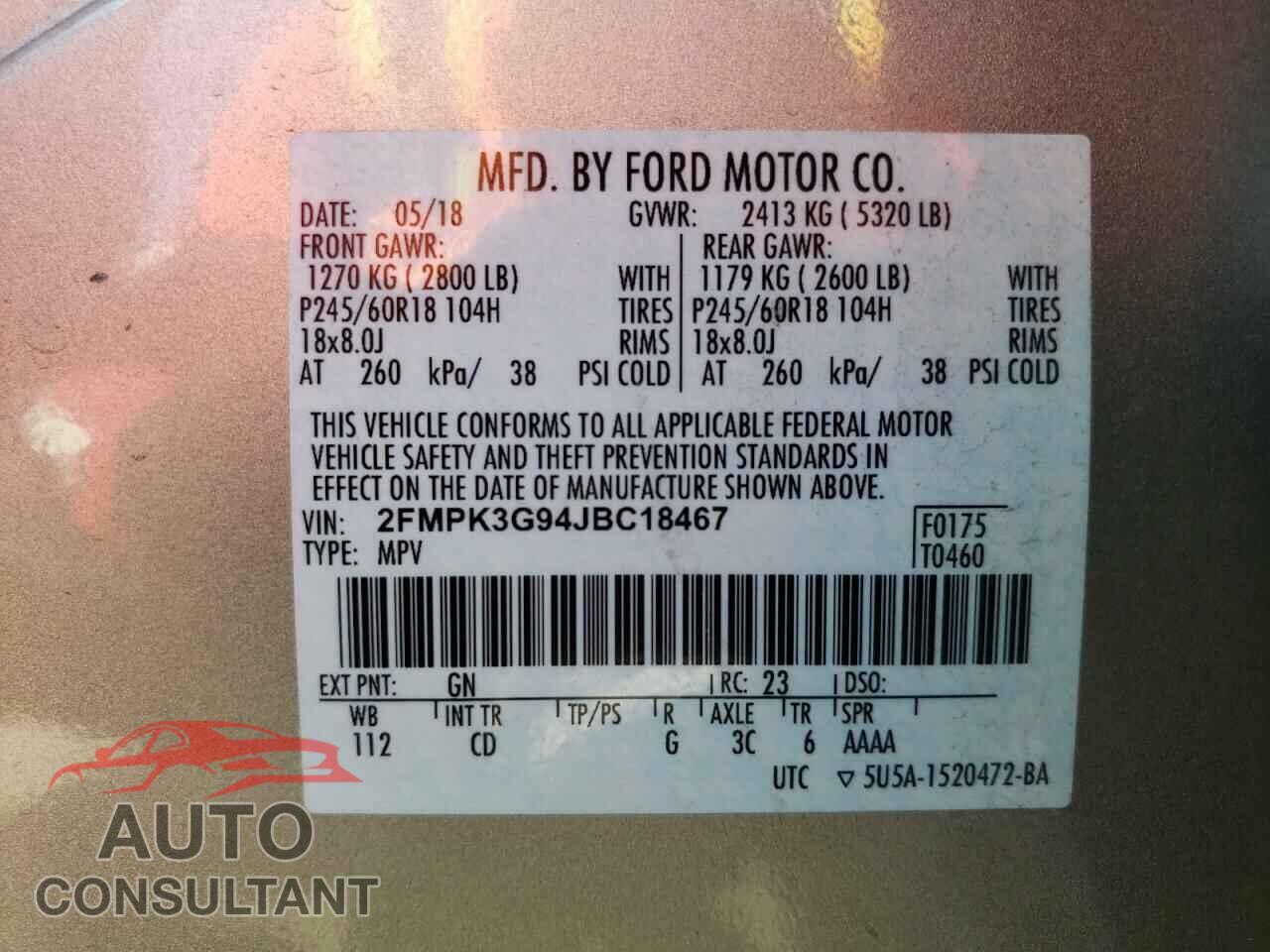FORD EDGE 2018 - 2FMPK3G94JBC18467