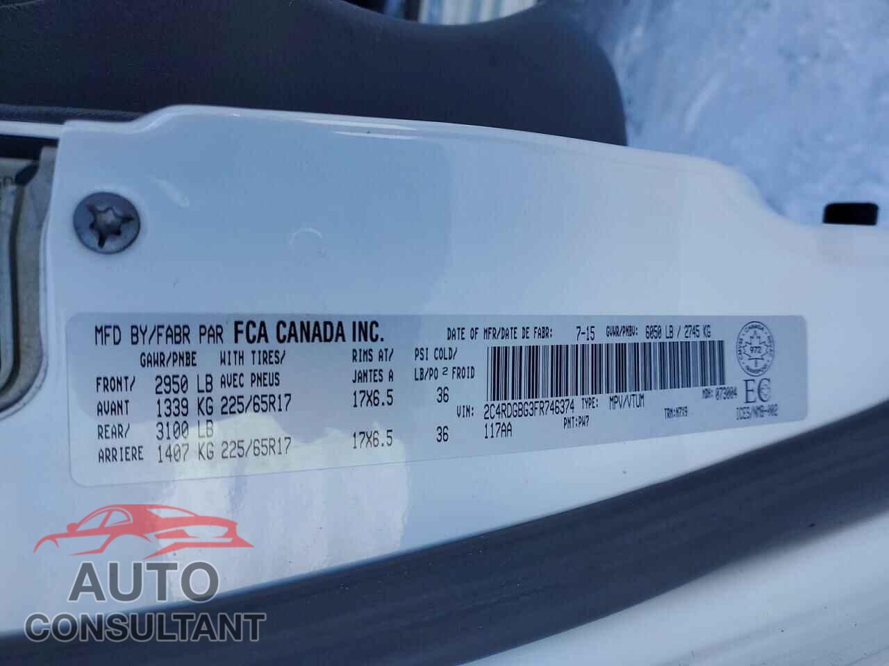 DODGE CARAVAN 2015 - 2C4RDGBG3FR746374