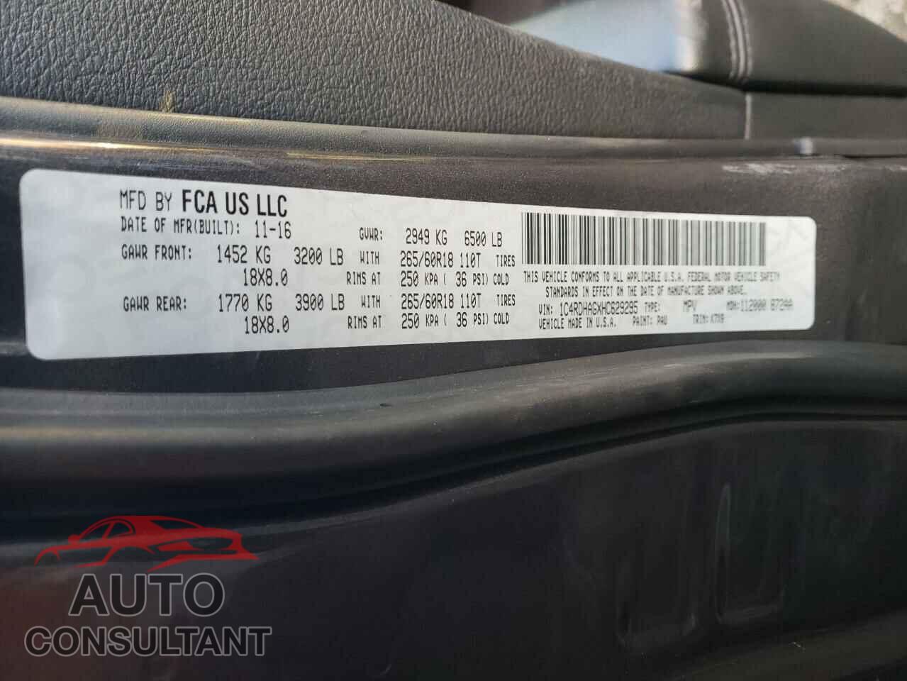 DODGE DURANGO 2017 - 1C4RDHAGXHC629295