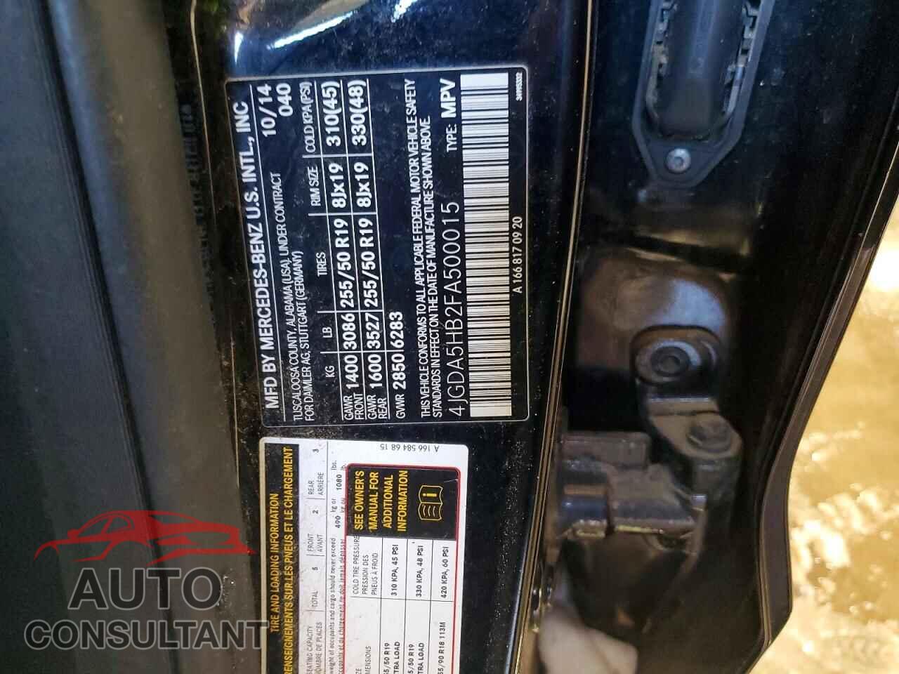 MERCEDES-BENZ M-CLASS 2015 - 4JGDA5HB2FA500015