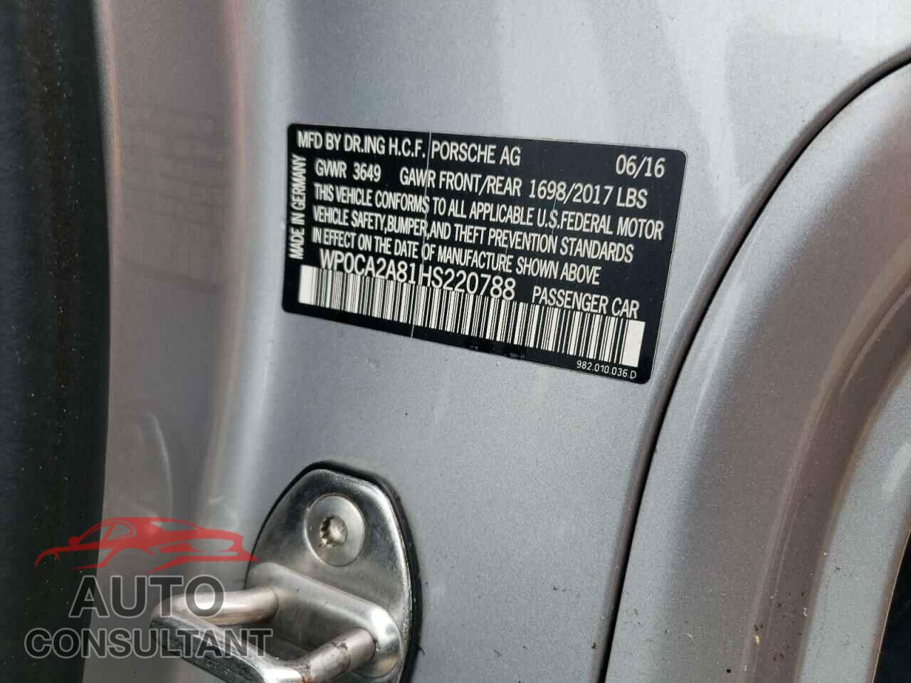 PORSCHE BOXSTER 2017 - WP0CA2A81HS220788