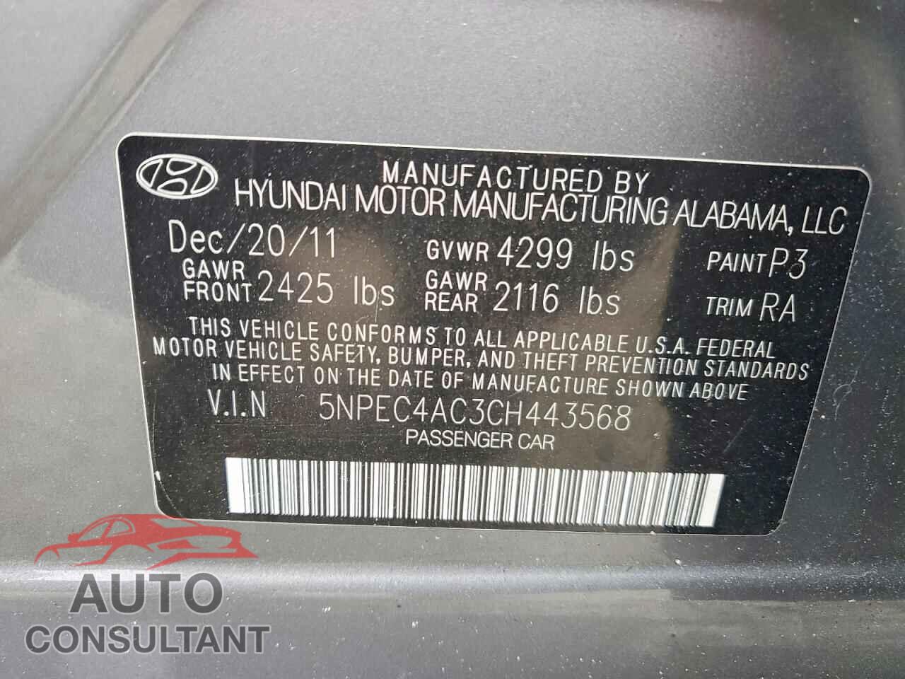 HYUNDAI SONATA 2012 - 5NPEC4AC3CH443568