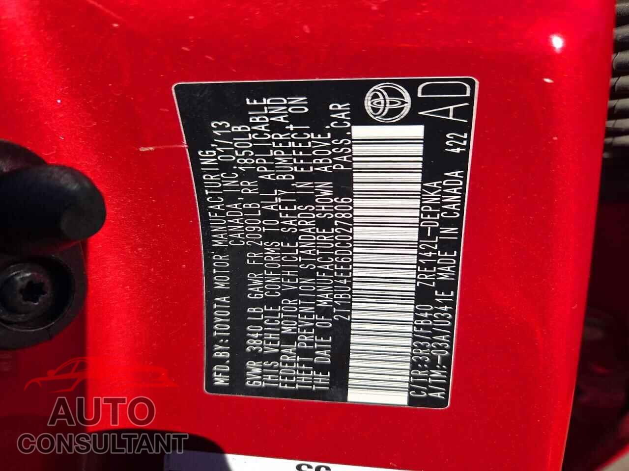 TOYOTA COROLLA 2013 - 2T1BU4EE6DC027806