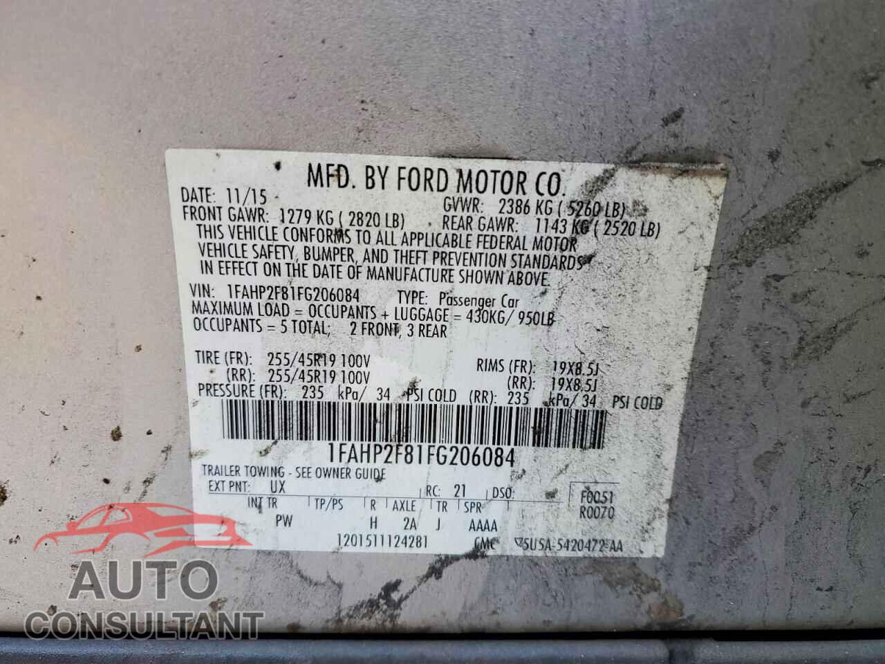 FORD TAURUS 2015 - 1FAHP2F81FG206084