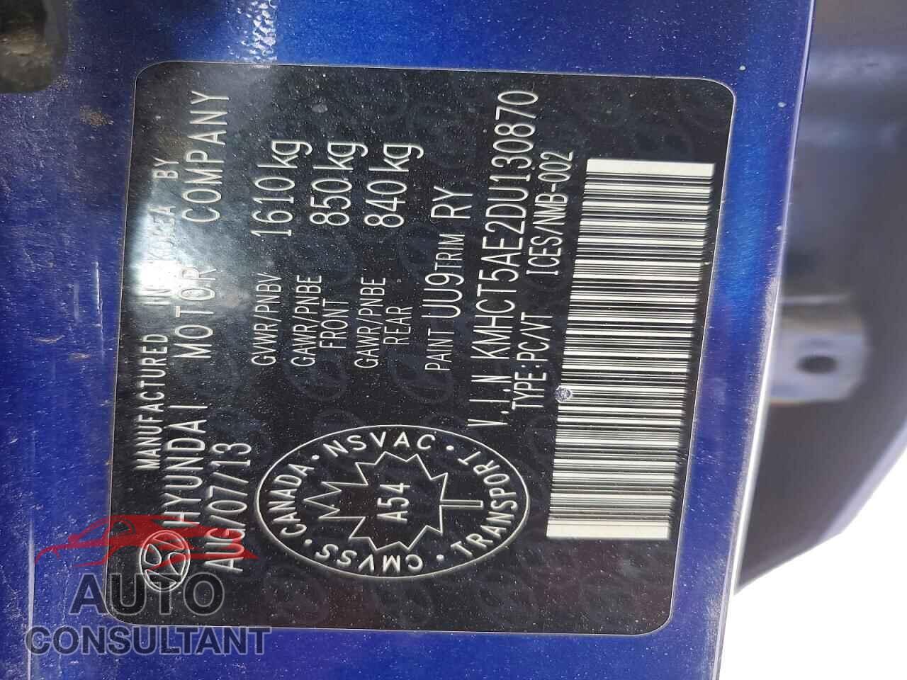 HYUNDAI ACCENT 2013 - KMHCT5AE2DU130870