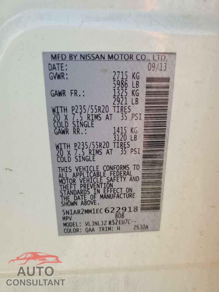 NISSAN PATHFINDER 2014 - 5N1AR2MM1EC622918
