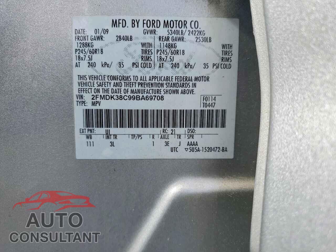 FORD EDGE 2009 - 2FMDK38C99BA69708