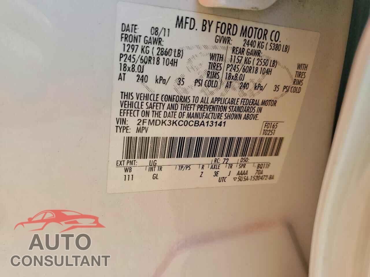 FORD EDGE 2012 - 2FMDK3KC0CBA13141