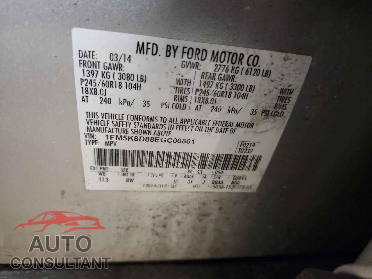 FORD EXPLORER 2014 - 1FM5K8D88EGC00861