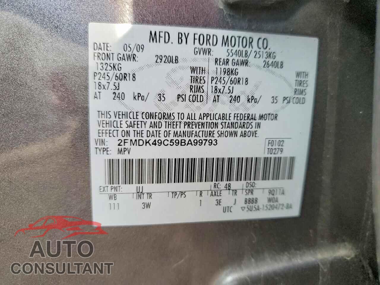 FORD EDGE 2009 - 2FMDK49C59BA99793