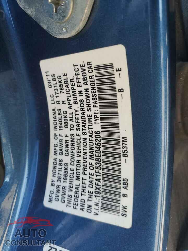 HONDA CIVIC 2011 - 19XFA1F53BE046206