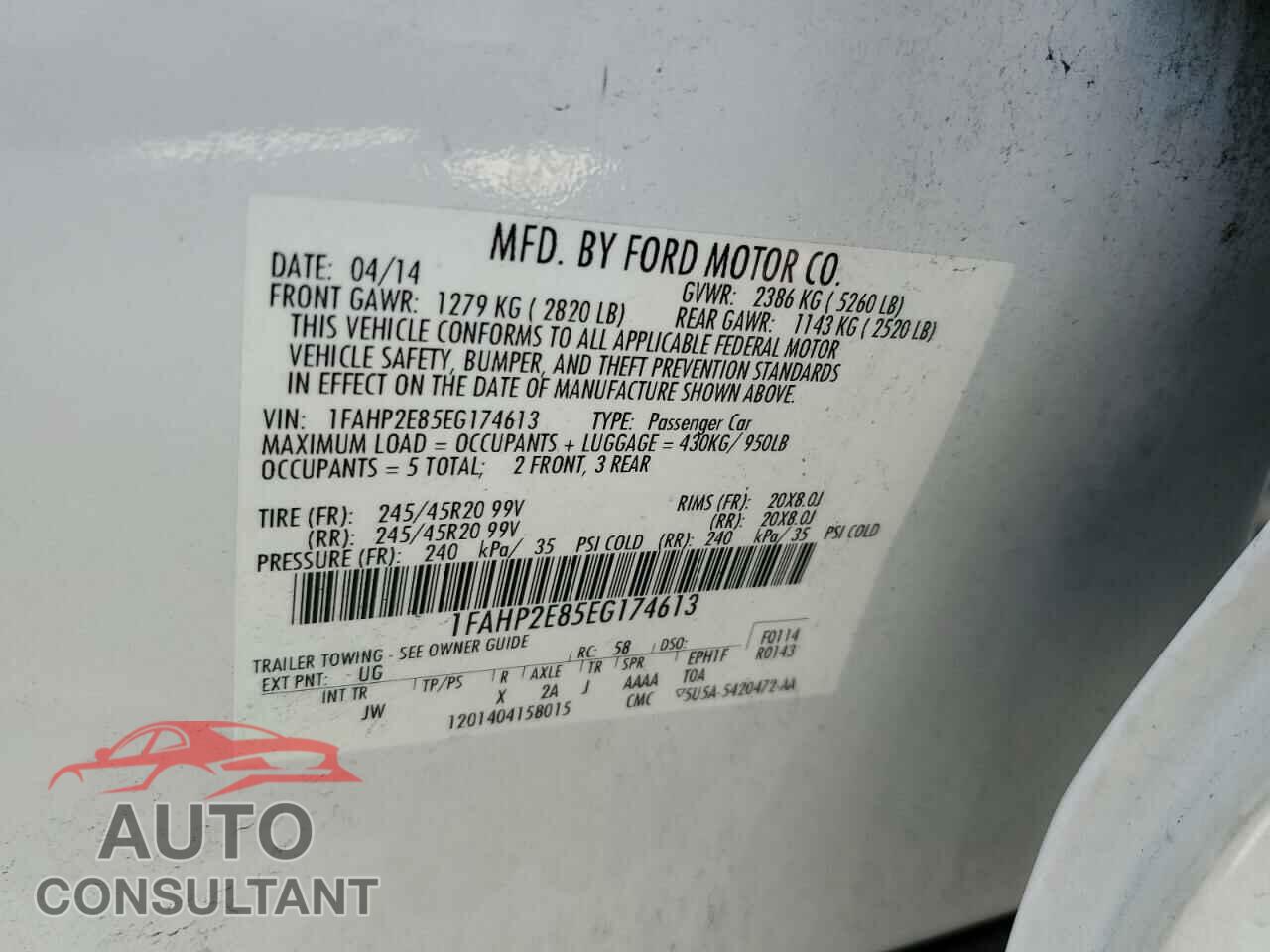 FORD TAURUS 2014 - 1FAHP2E85EG174613
