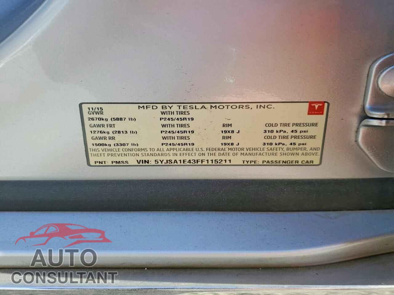 TESLA MODEL S 2015 - 5YJSA1E43FF115211