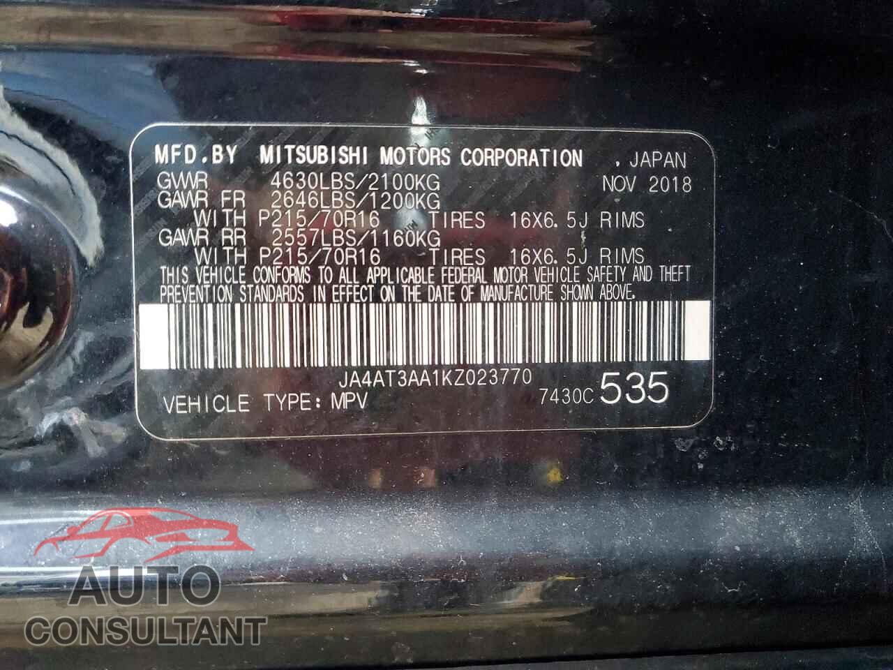 MITSUBISHI ECLIPSE 2019 - JA4AT3AA1KZ023770