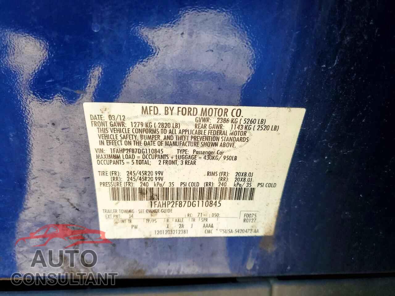 FORD TAURUS 2013 - 1FAHP2F87DG110845