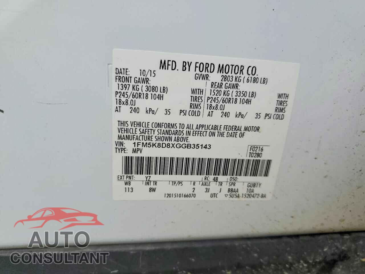 FORD EXPLORER 2016 - 1FM5K8D8XGGB35143