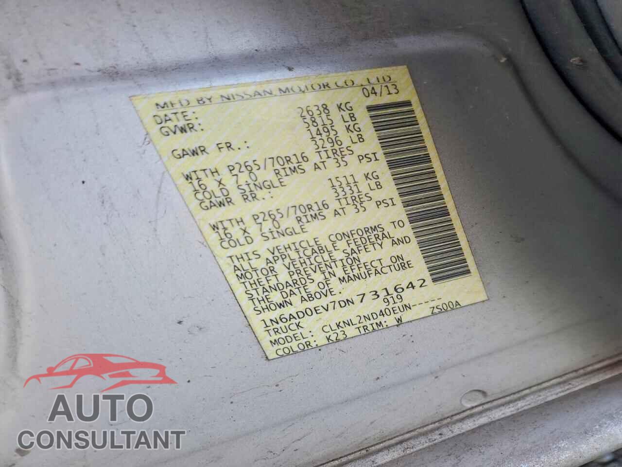 NISSAN FRONTIER 2013 - 1N6AD0EV7DN731642