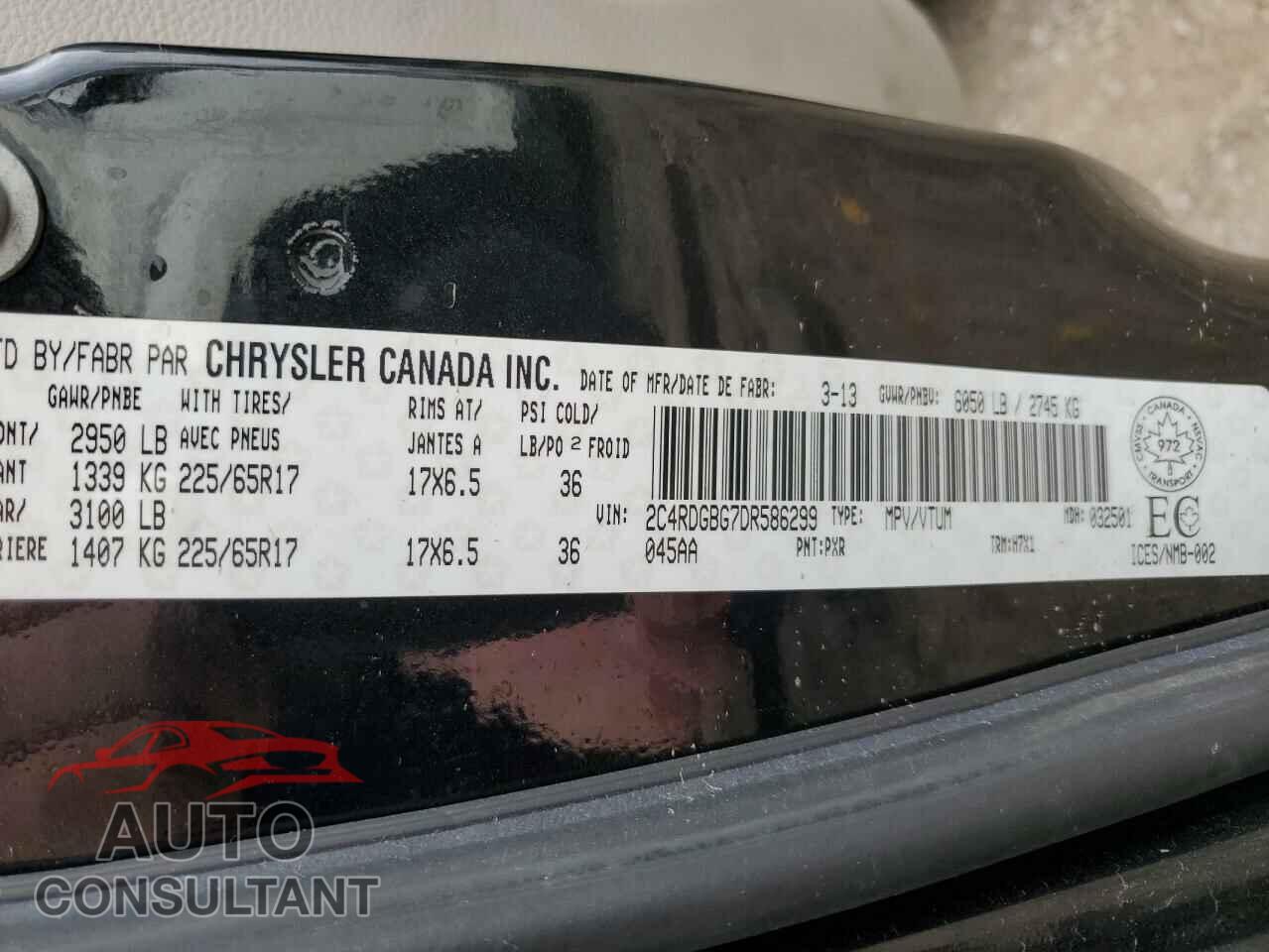 DODGE CARAVAN 2013 - 2C4RDGBG7DR586299