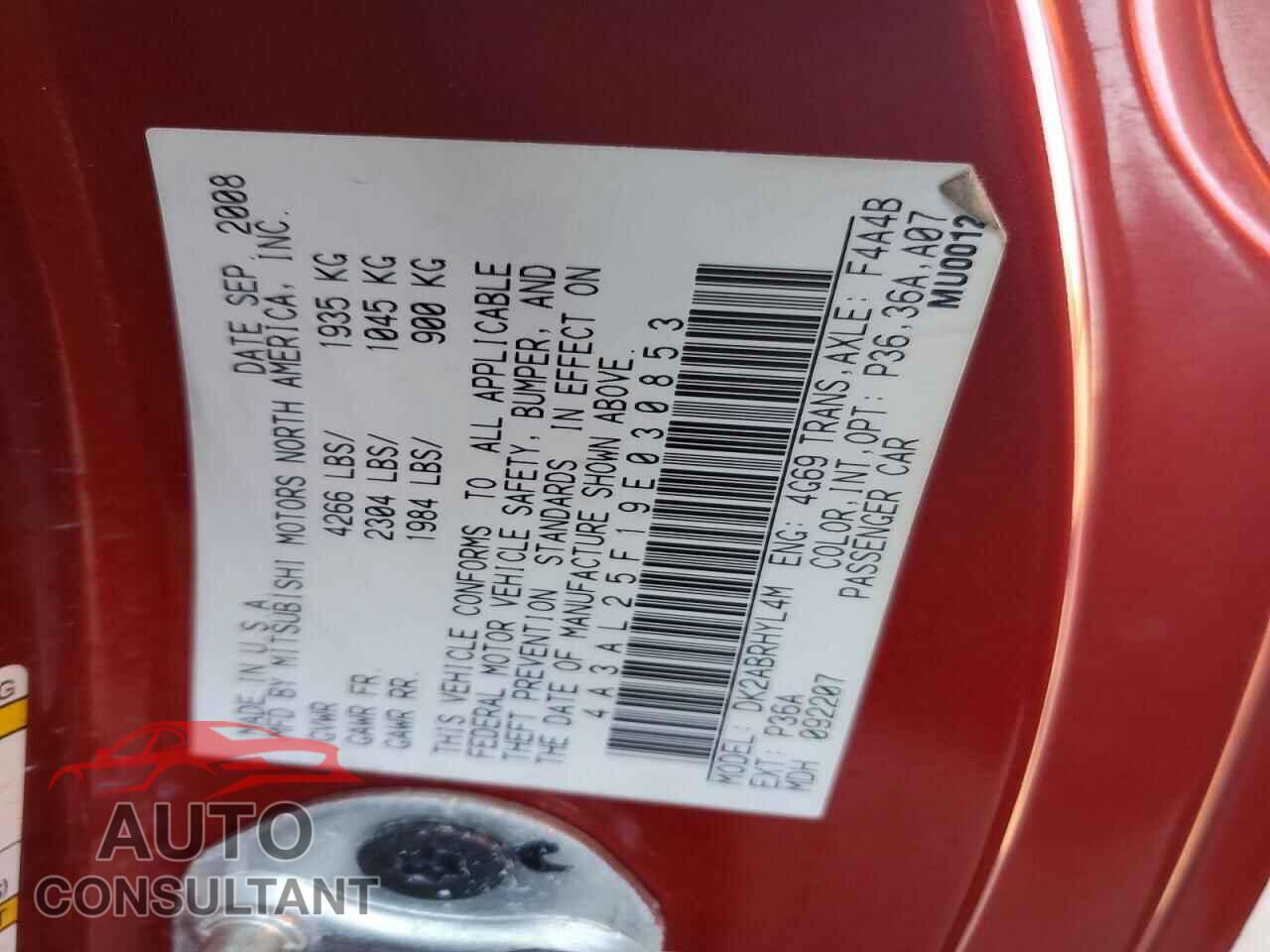 MITSUBISHI ECLIPSE 2009 - 4A3AL25F19E030853