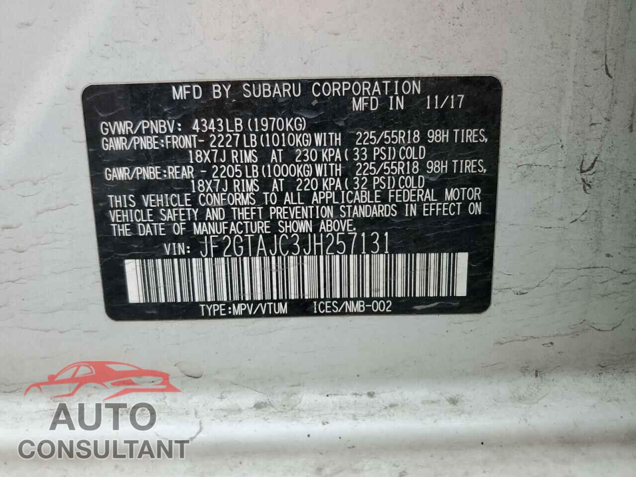SUBARU CROSSTREK 2018 - JF2GTAJC3JH257131