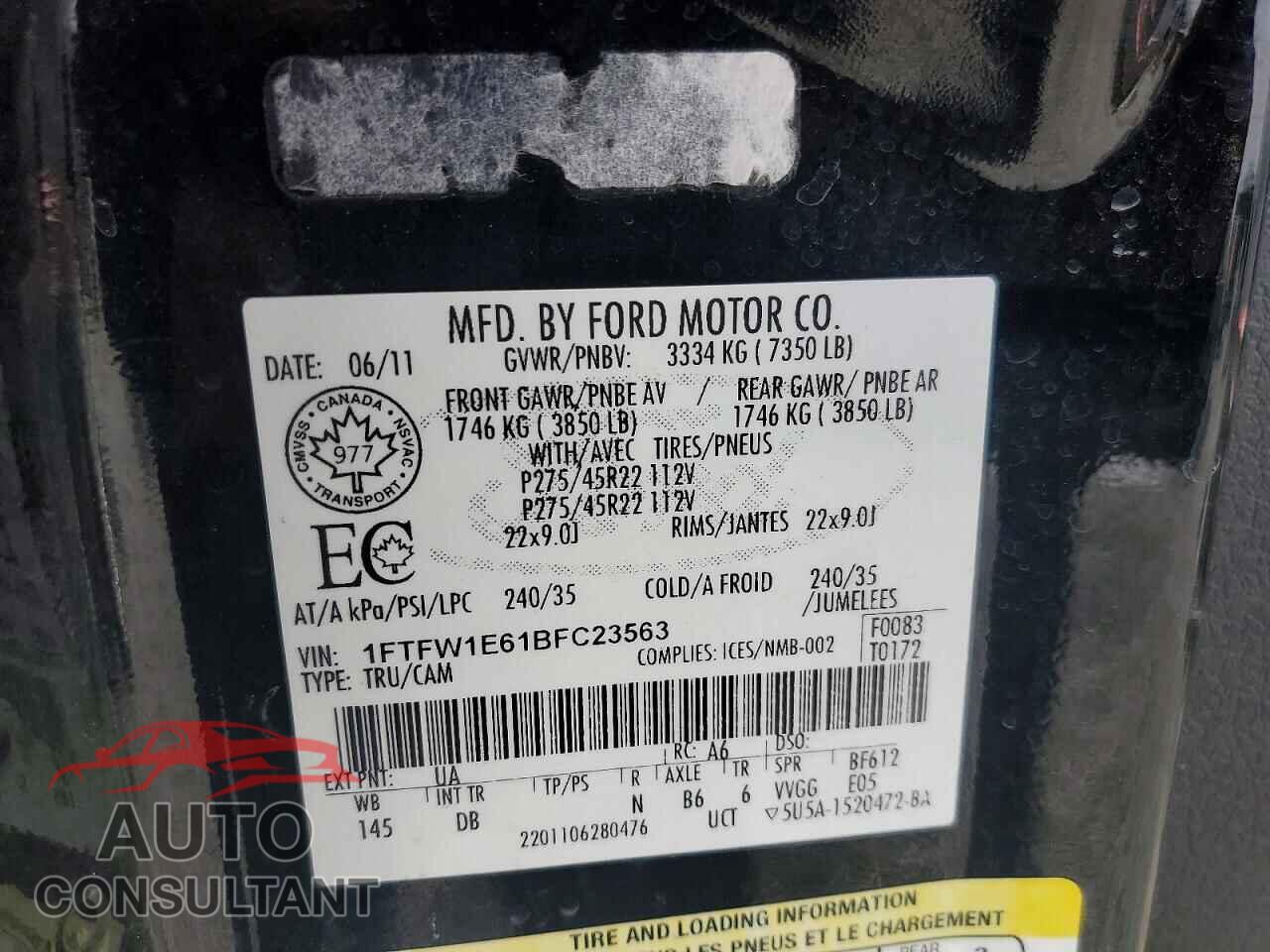 FORD F-150 2011 - 1FTFW1E61BFC23563