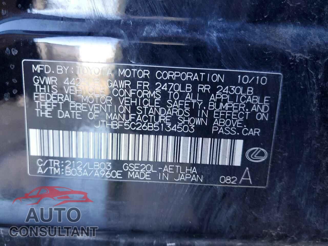 LEXUS IS 2011 - JTHBF5C26B5134503