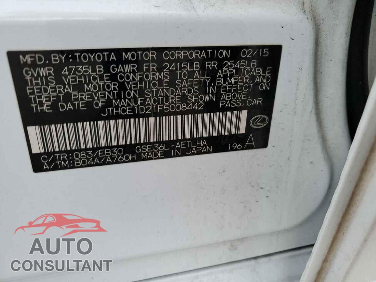 LEXUS IS 2015 - JTHCE1D21F5008442