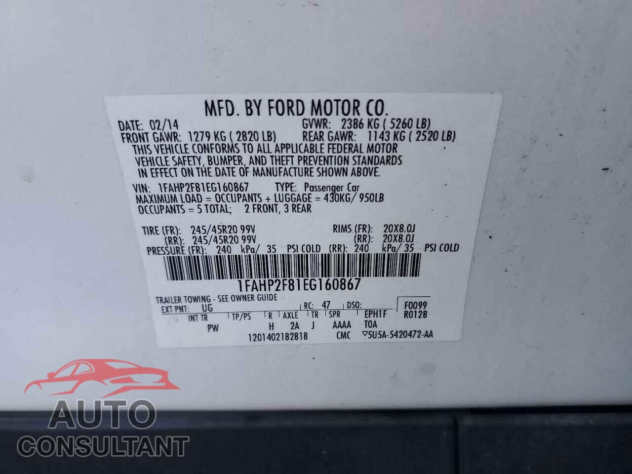 FORD TAURUS 2014 - 1FAHP2F81EG160867