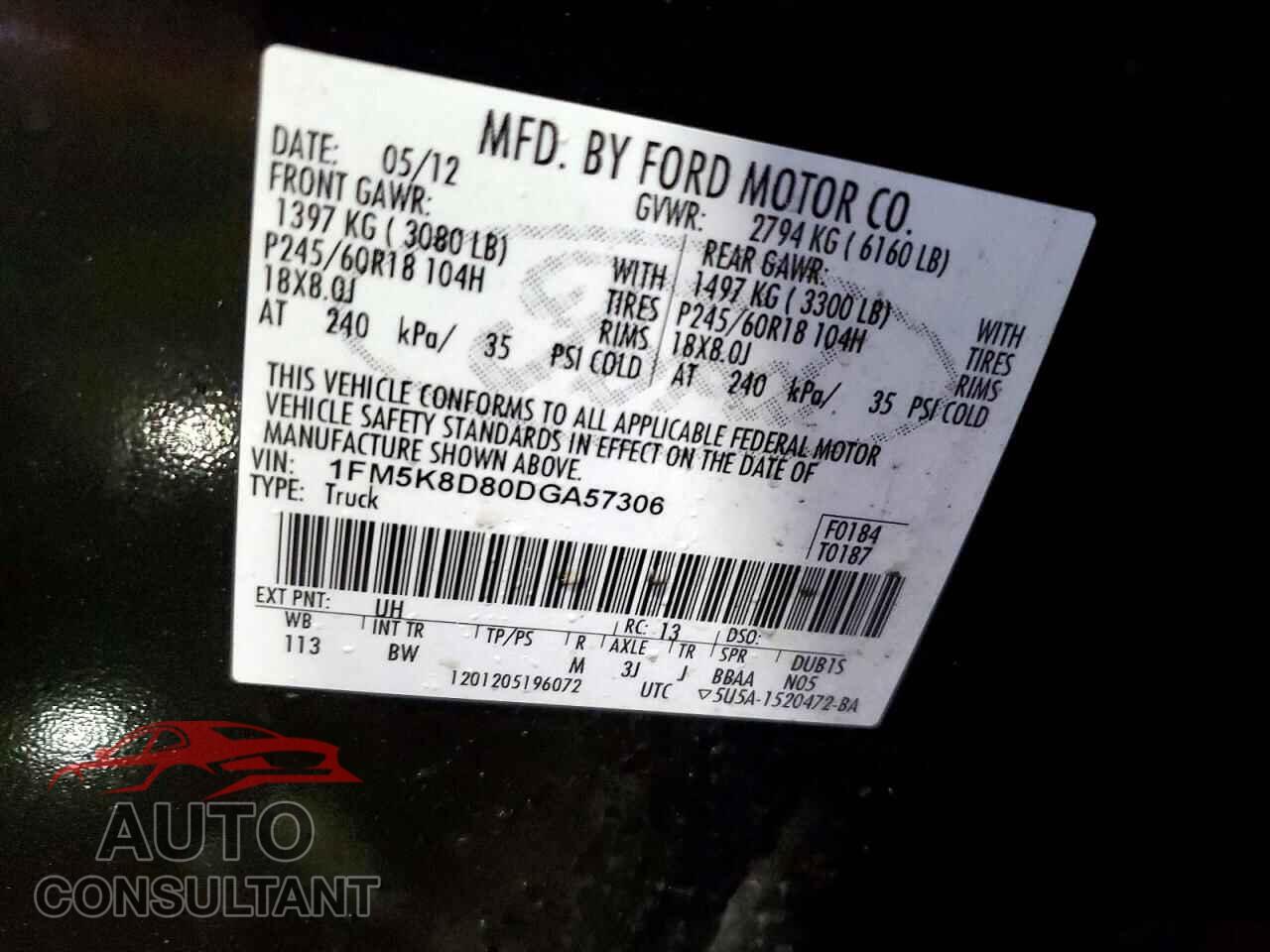 FORD EXPLORER 2013 - 1FM5K8D80DGA57306