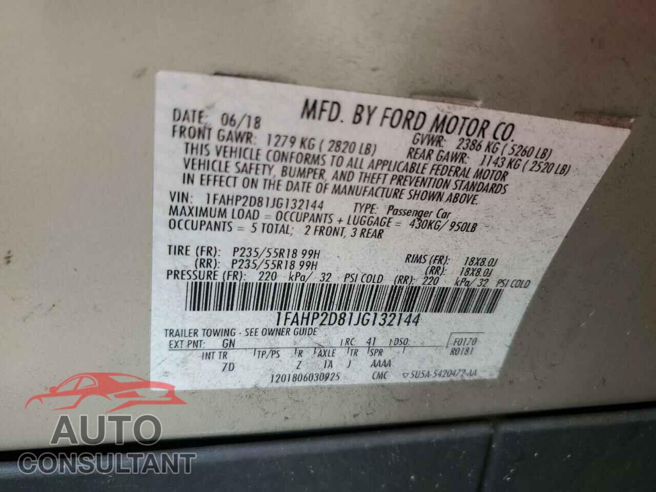 FORD TAURUS 2018 - 1FAHP2D81JG132144