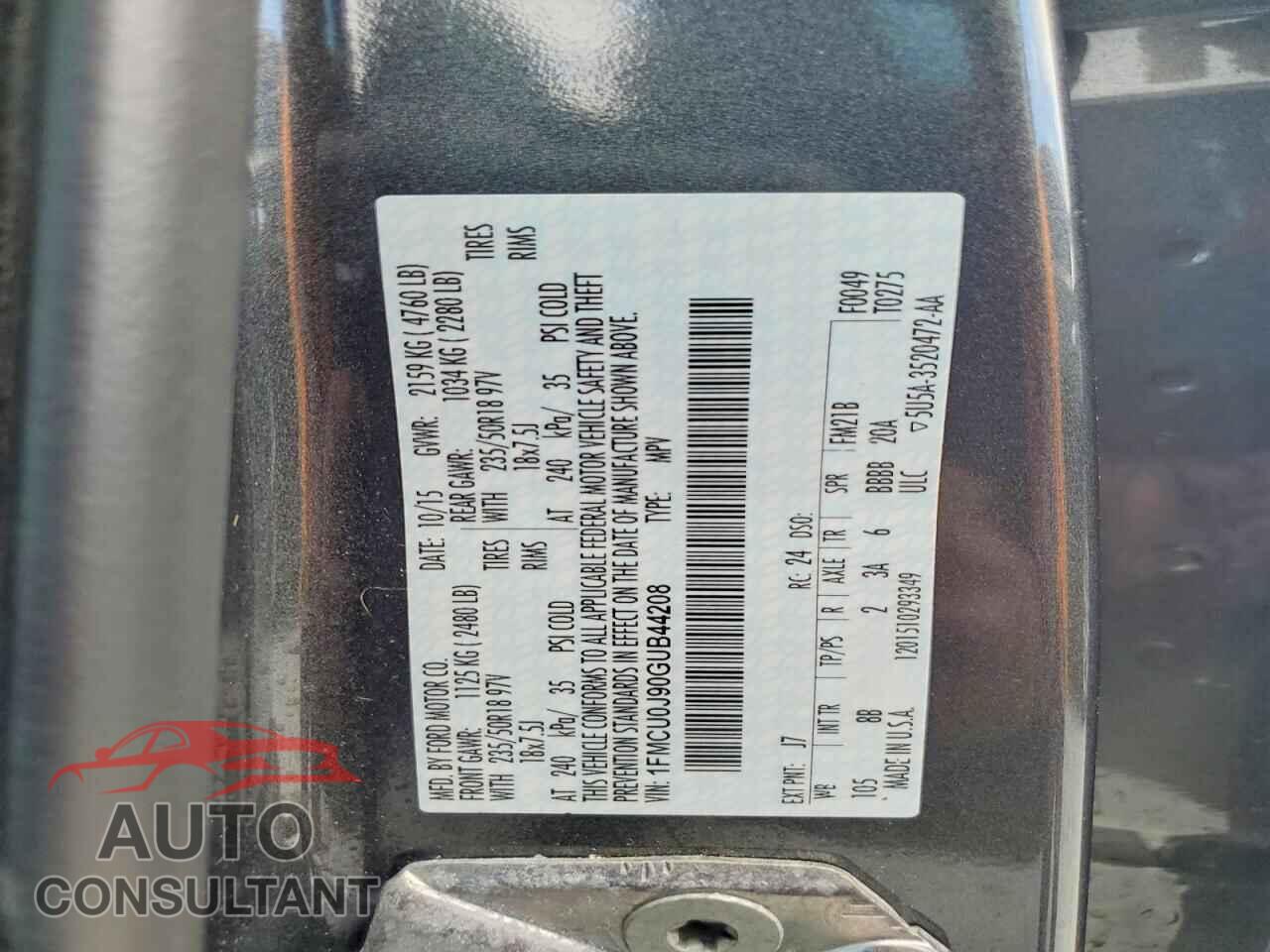 FORD ESCAPE 2016 - 1FMCU0J90GUB44208