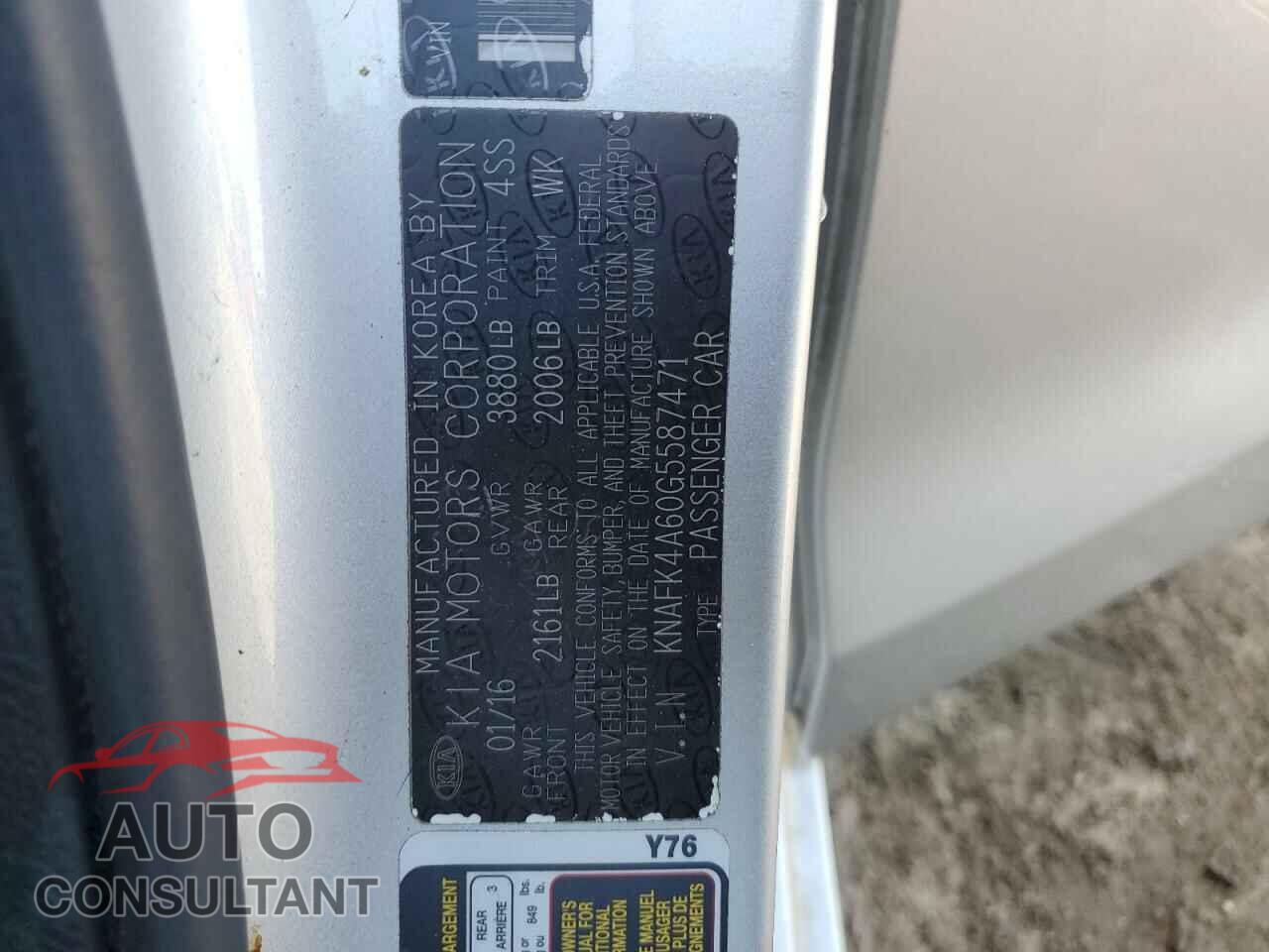 KIA FORTE 2016 - KNAFK4A60G5587471