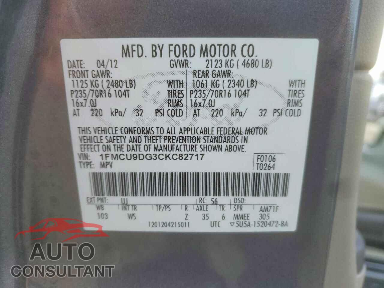 FORD ESCAPE 2012 - 1FMCU9DG3CKC82717