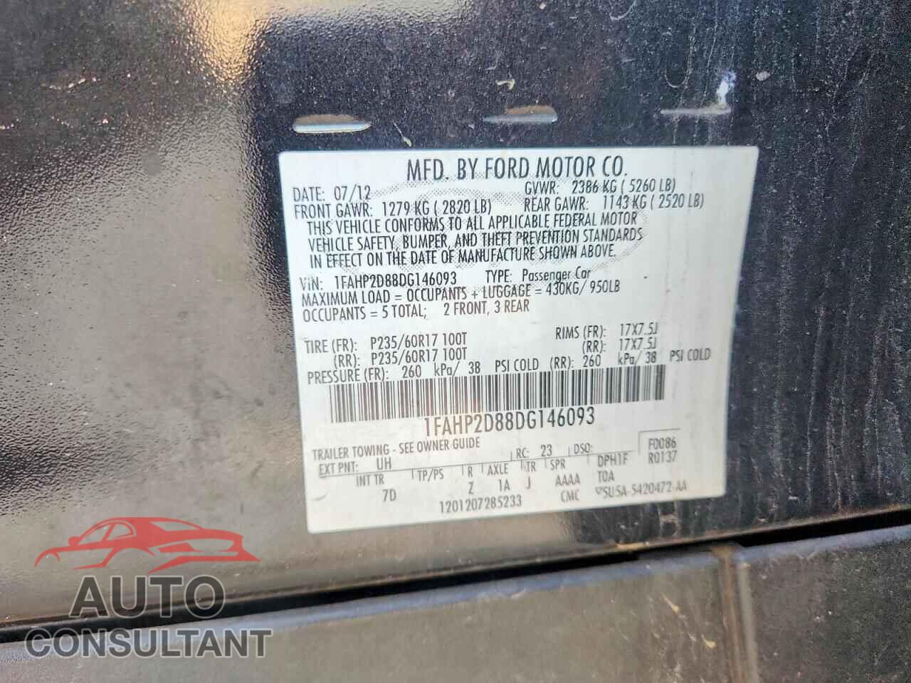 FORD TAURUS 2013 - 1FAHP2D88DG146093