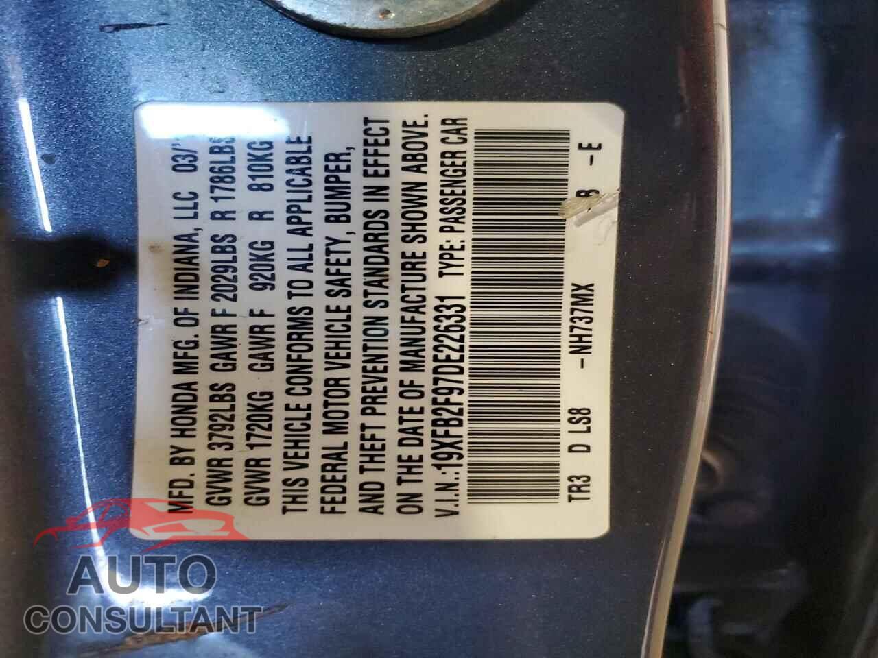 HONDA CIVIC 2013 - 19XFB2F97DE226331